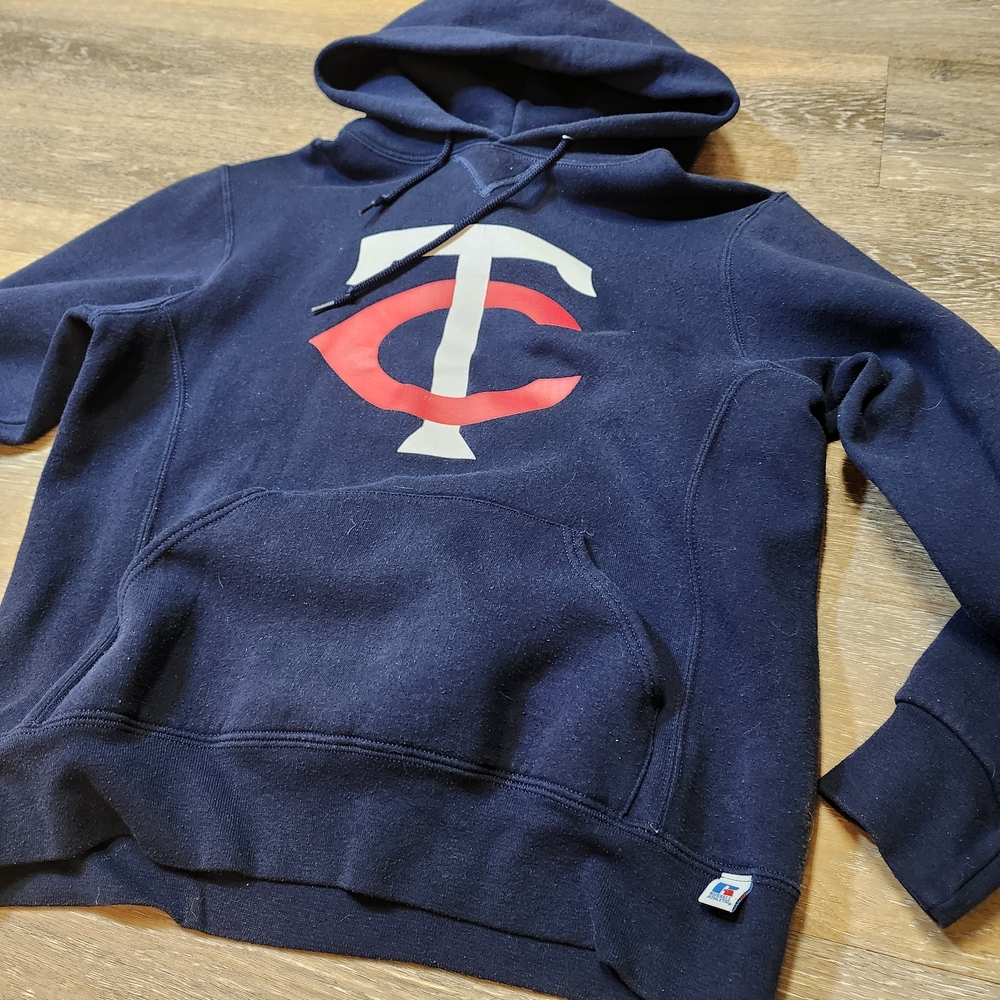 Russell Athletic Navy and Red Logo Hoodie MLB Baseball Minnesota Twins - Picture 2 of 5